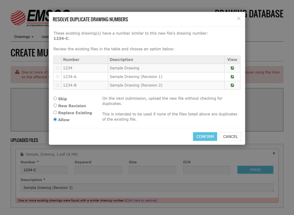Duplicate Drawing Management